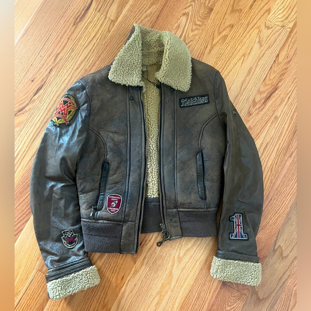 Rare Matchless London leather aviator style motorcycle jacket